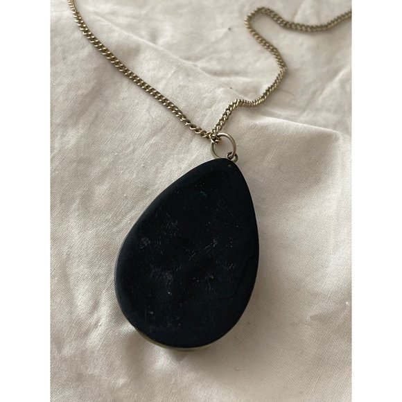 Vintage/Antique Epoxy Prayer Hands Black Teardrop Pendant Chain Necklace - Picture 9 of 12